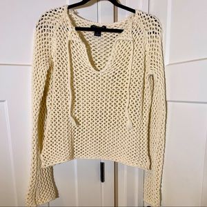 Abercrombie & Fitch Cotton Cream Open Knit Sweater